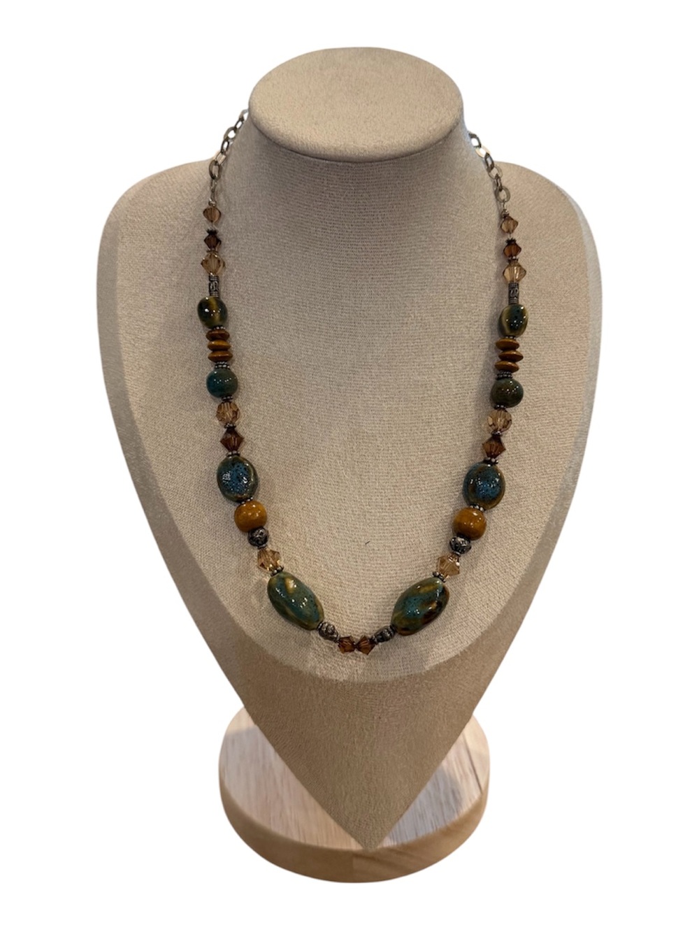Handcrafted Green and Brown Beaded Women's Necklace